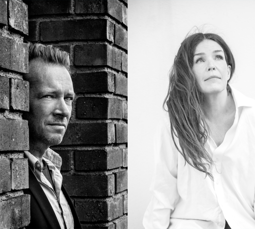 Ett kollage i svartvitt som visar Johan Lindström till vänster och Rebecka Törnqvist till höger.